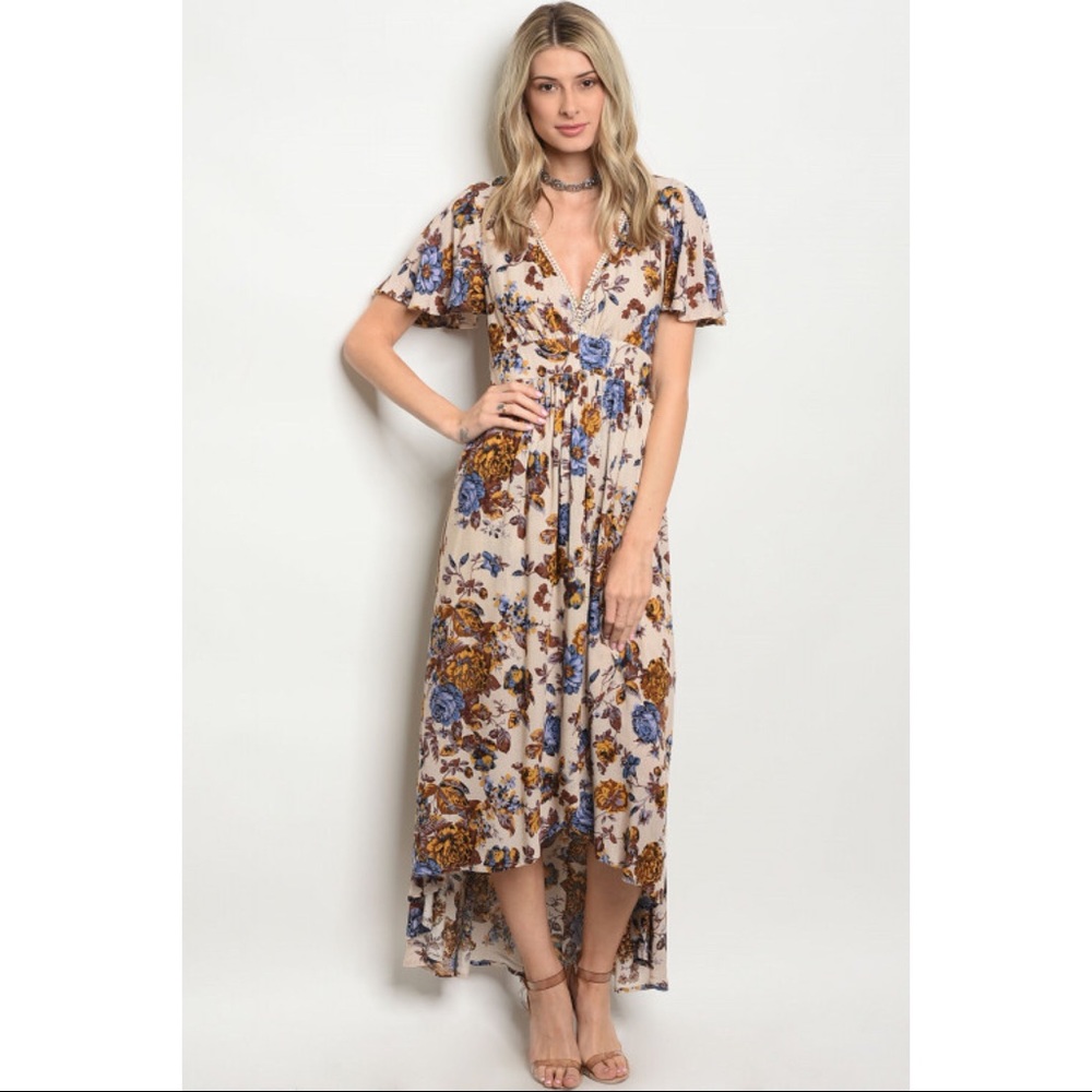 SALES ❗️Sand Blue Floral High Low Maxi dress - Picture 2 of 7